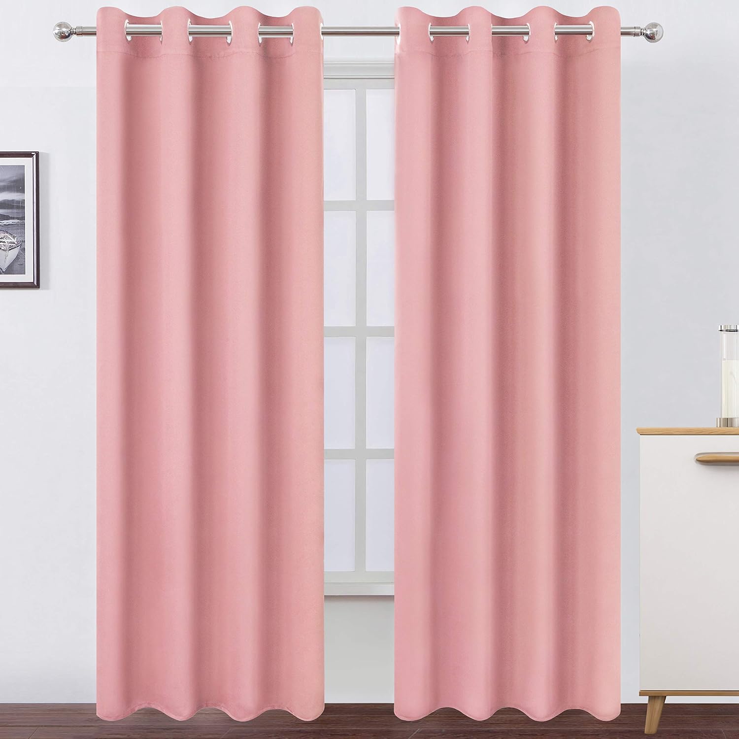 Lemomo Pink Thermal Blackout Curtains/52 x 95 Inch/Set of 2 Panels Room Darkening Curtains for Bedroom 95 Inch Pink