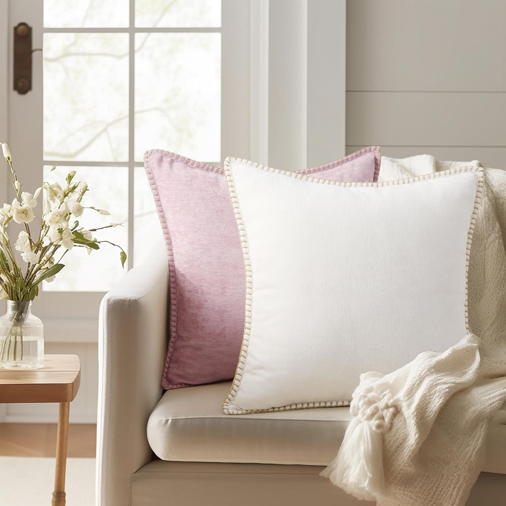 decorUhome Summer Chenille Soft Cozy Throw Pillow Covers 18x18 Set of 2, Modern Farmhouse Boho Velvet Decorative Pillow Cases with Stitched…