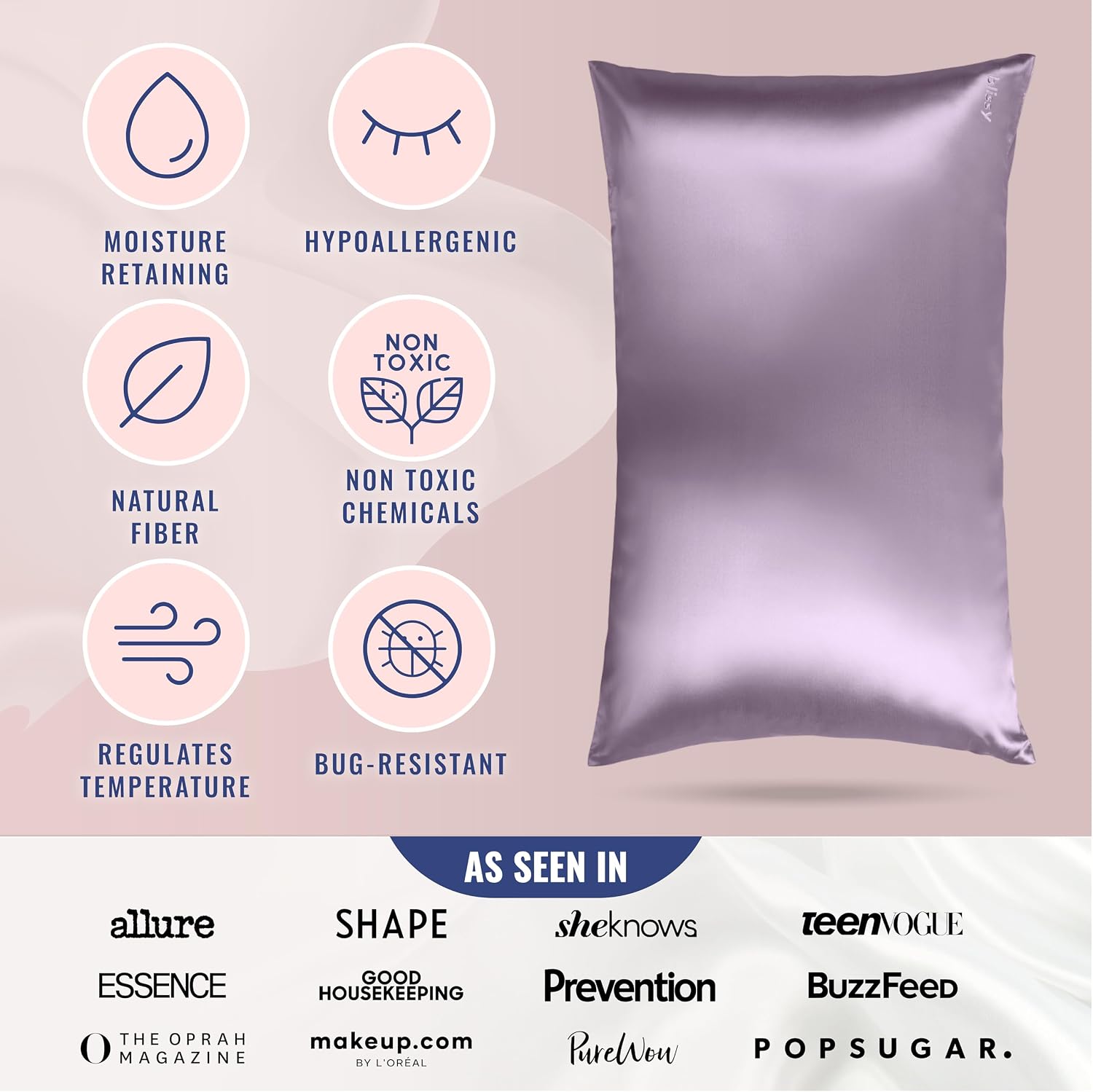 Blissy Silk Pillowcase - 100% Pure Mulberry Silk - 22 Momme 6A High-Grade Fibers - Silk Pillow Cover for Hair & Skin - Regular, Queen &…