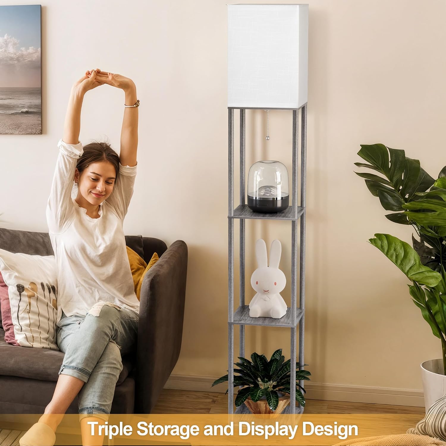 Floor Lamp with Shelves for Living Room, Shelf Floor Lamp with 3 CCT LED Bulb, Corner Display Standing Column Lamp Etagere Organizer…
