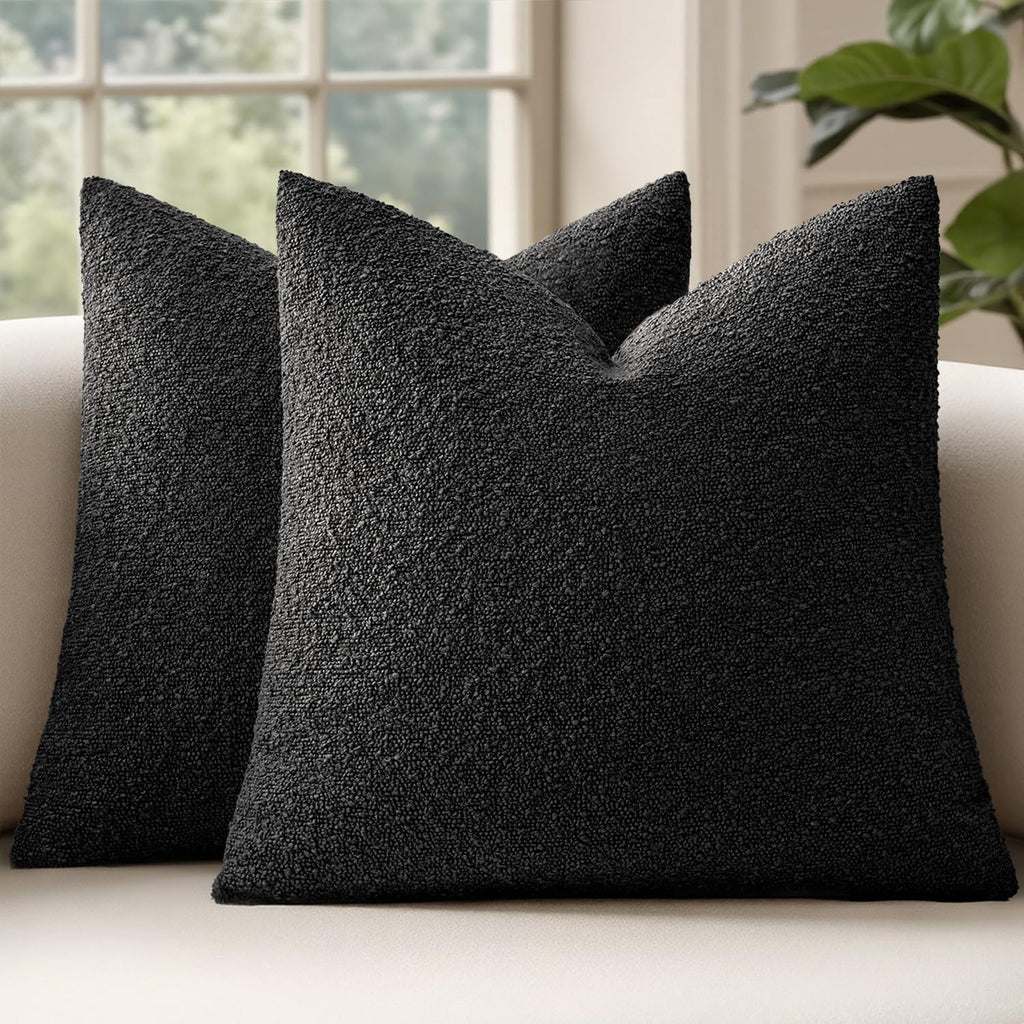 Miulee 20x20 Inch Decorative Pillow Covers for Couch Bed Set of 2 Textured Boucle Neutral Throw Pillow Covers Black Accent Solid Pillowcase…