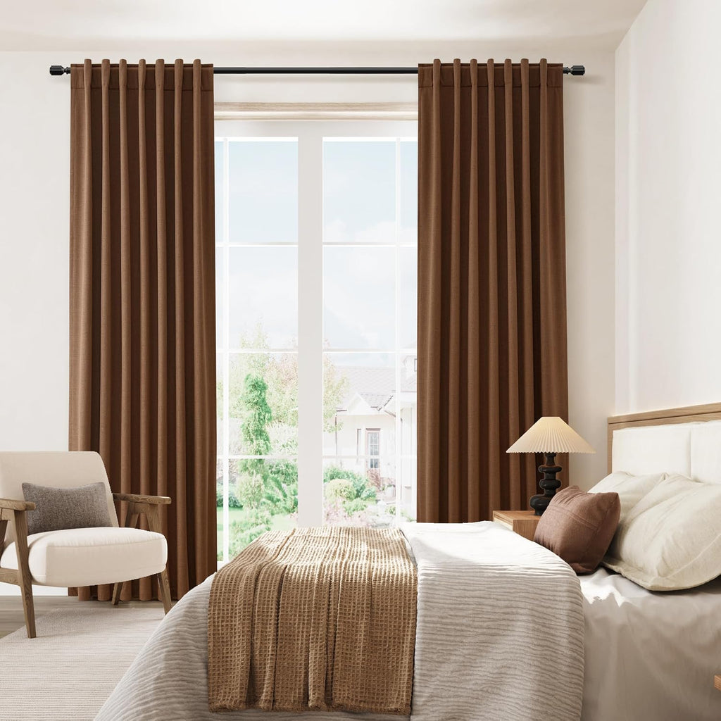 Guken Caramel Brown 100% Blackout Linen Curtains 96 Inch Length 2 Panels Set for Living Room Bedroom Back Tab/Rod Pocket Thermal Insulated…