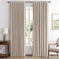 Miulee 100% Blackout Linen Curtains for Bedroom, Beige Solid Luxury Decor Thermal Insulation Room Darkening Drapes for Living Room Nursery…