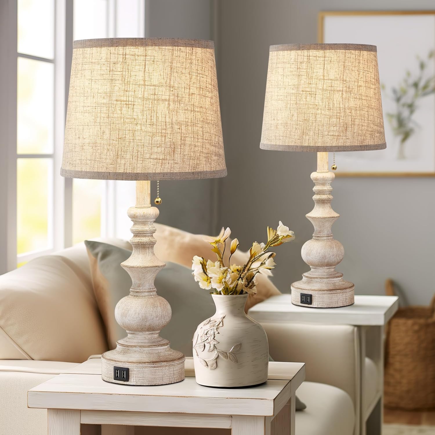 Drawealth Table Lamps for Bedrooms Set of 2 Farmhouse Bedside Lamps for Nightstand with USB Charging Ports Traditional Side Table Lamps…