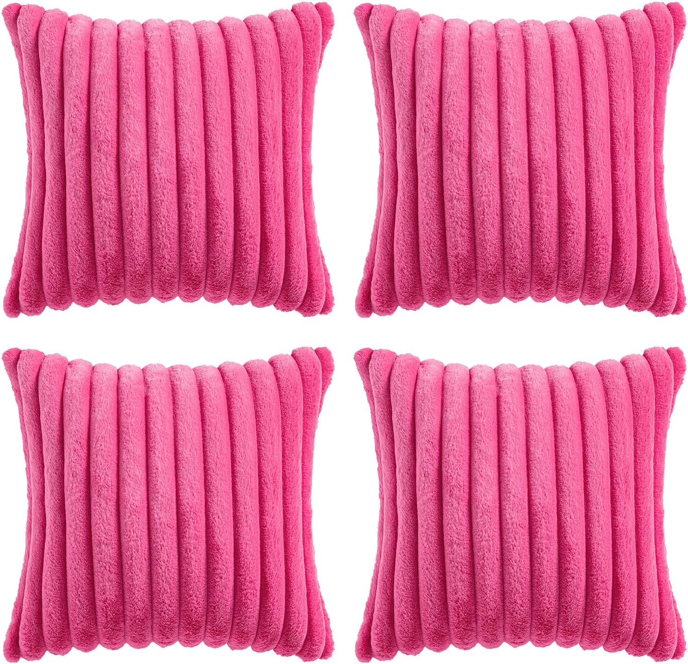 Miulee Faux Fur Plush Decorative Throw Pillow Covers 18x18 Set of 4, Spring Modern Soft Fuzzy Striped Cushion Covers for Sofa Couch Bed Liv…