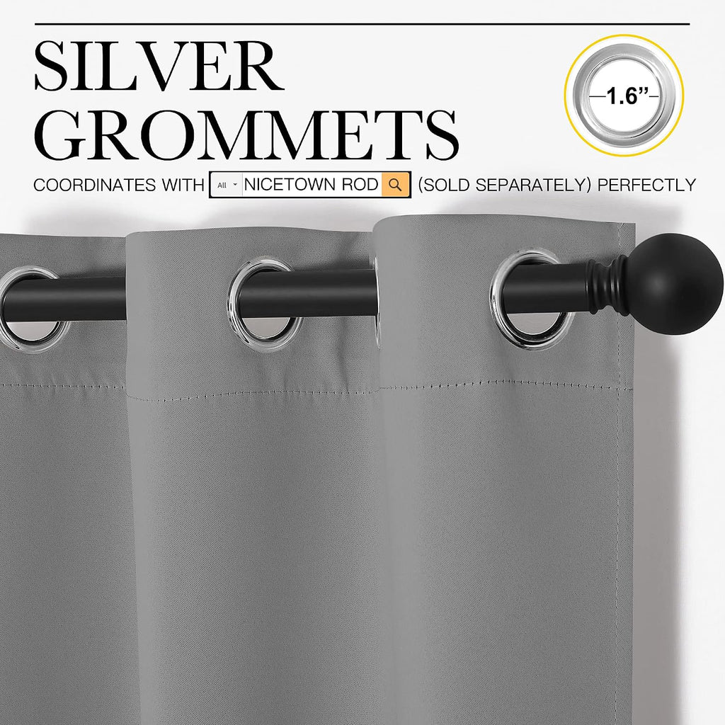 NICETOWN Thermal Insulated Grommet Blackout Curtains, Kids Window Drape Panel for Nursery, Privacy Short Curtains (Silver Grey, 2 Panels…