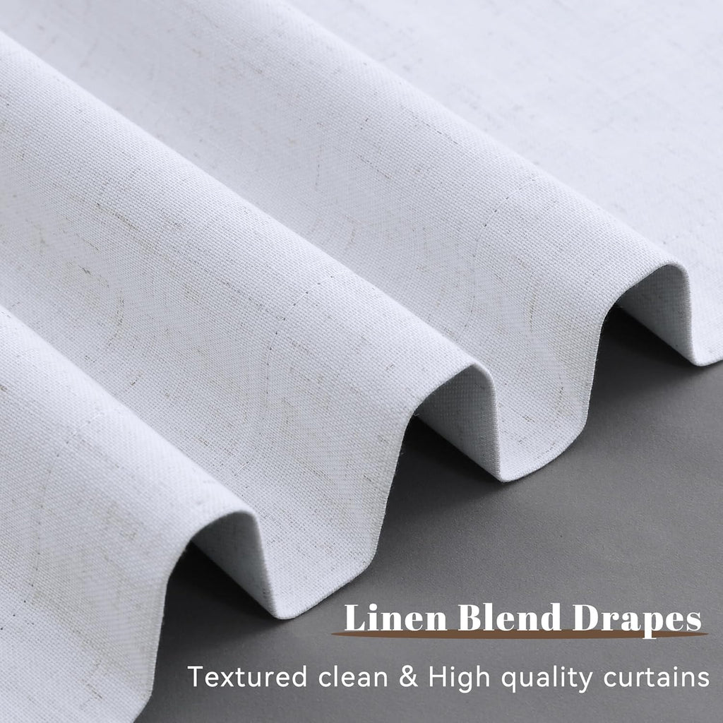 Guken Beige White 100% Blackout Linen Curtains 90 Inches Long 2 Panels Room Darkening Curtain for Bedroom Living Room Back Tab Hook Belt Bl…