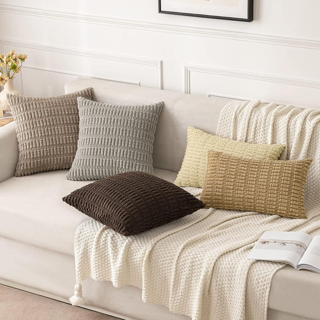 Miulee Pack of 2 Corduroy Decorative Throw Pillow Covers 18x18 Inch Soft Boho Striped Pillow Covers Modern Farmhouse Home Decor for Sofa Li…
