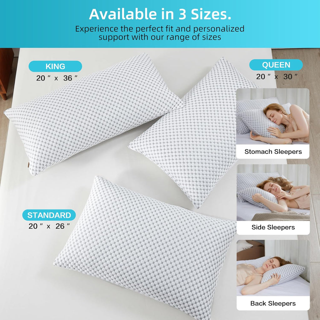 Saphreas Cooling Bed Pillows Standard for Sleeping, Luxury Hotel Shredded Memory Foam Pillows for Side Back Stomach Sleepers, Cool Firm Pil…