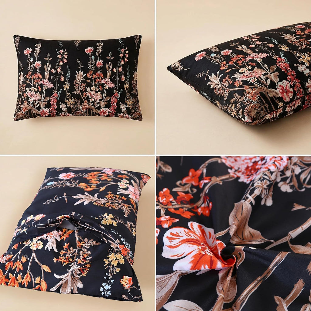 Mag 2 Pack Black Floral Pillowcases Standard Size 20"x26", Soft Microfiber Pillow Covers with Pink Botanical Print, Decorative Bedroom Pill…