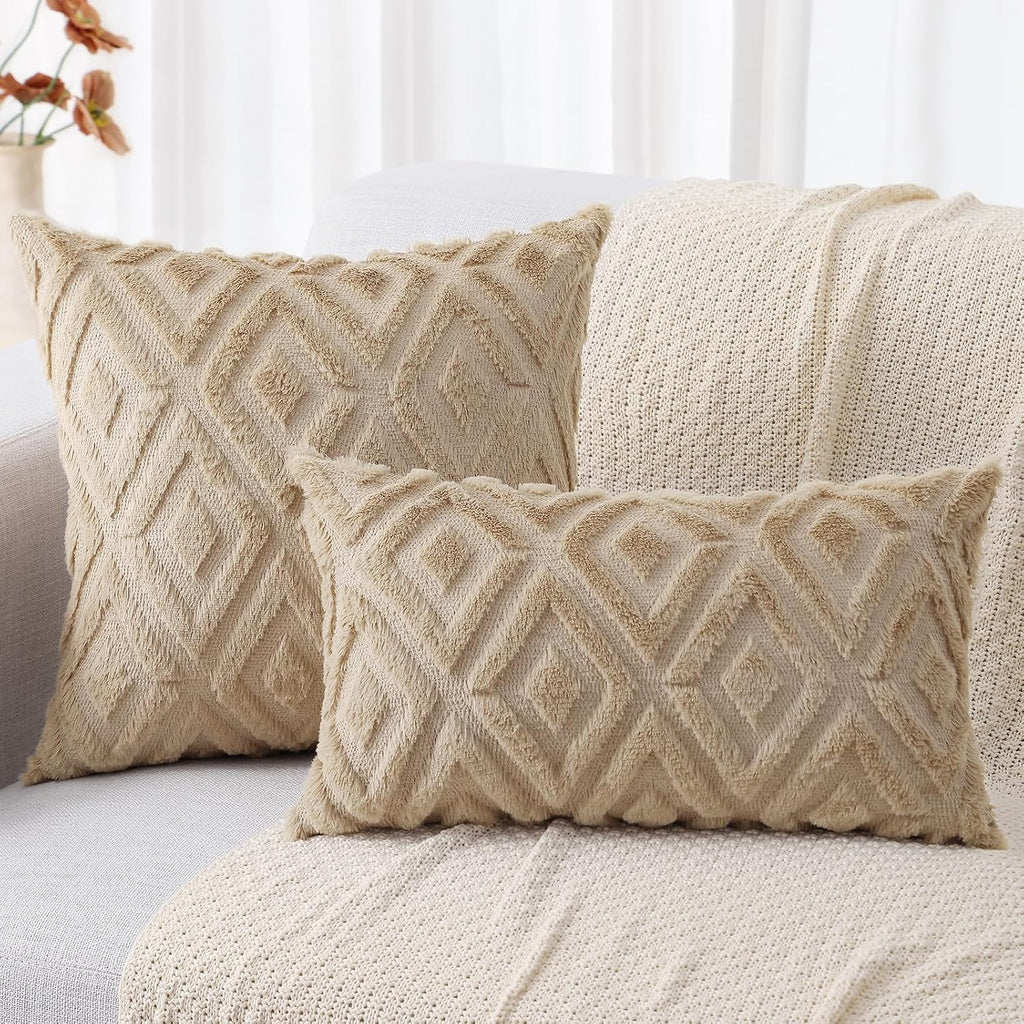 decorUhome Summer Couch Euro Sham Throw Pillow Covers 22x22 Set of 2, Decorative Soft Plush Faux Fur Wool Accent Pillow Covers for Modern F…