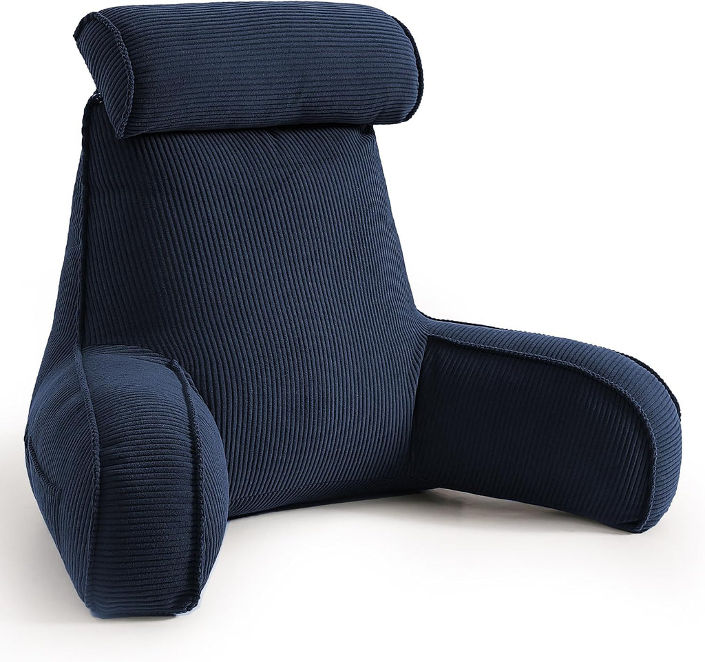 Ailuteie Bed Rest Reading Pillow with Arms & Detachable Headrest, Corduroy Backrest Cushion with Side Pockets & Washable Cover, Support Pil…