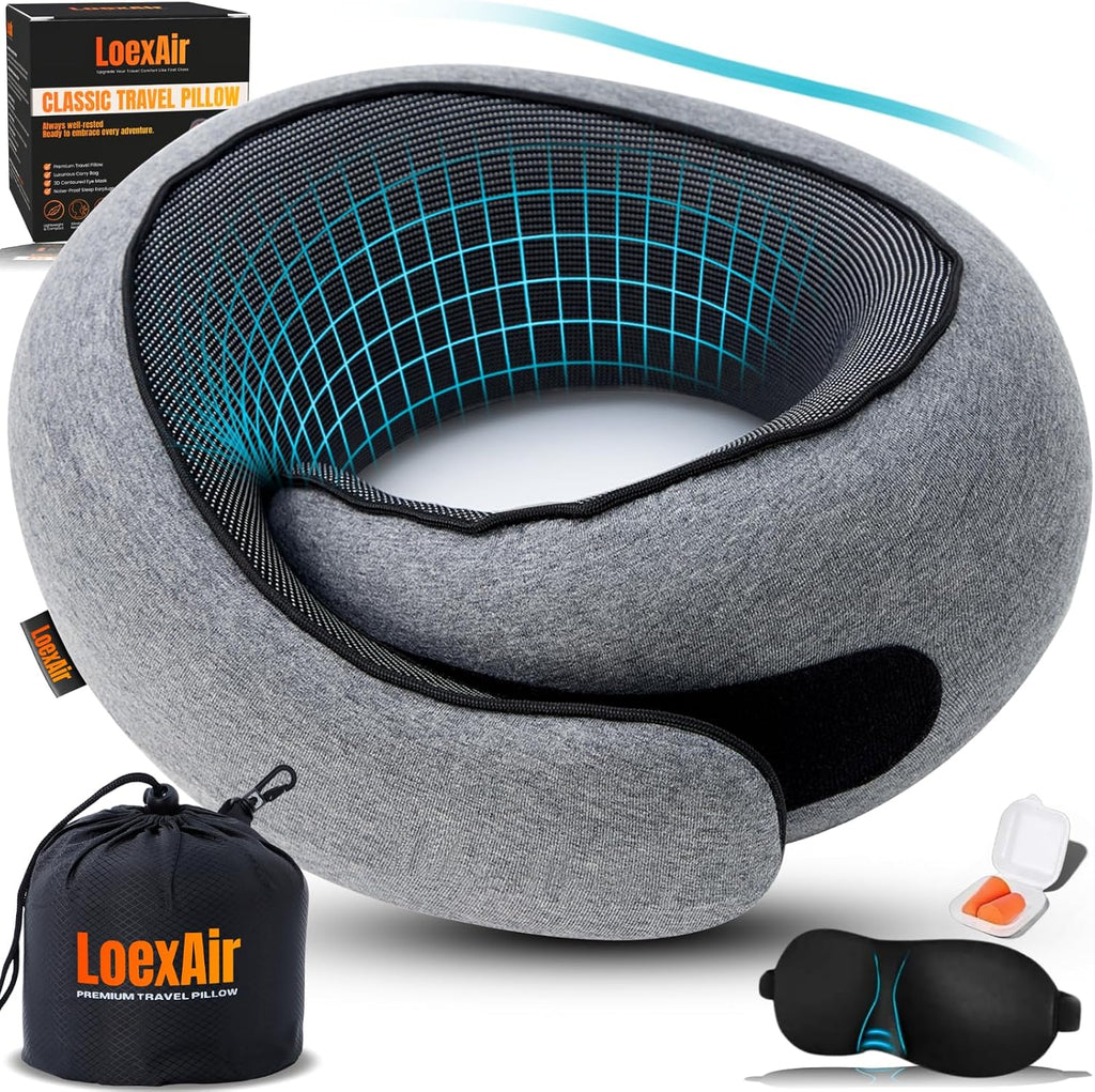 LOEXAIRTM Travel Pillow, Neck Pillow Travel for Airplane, Car - 100% Cotton Fabric & Memory Foam Plane Pillow, Lightweight & Easy-to-Carry…