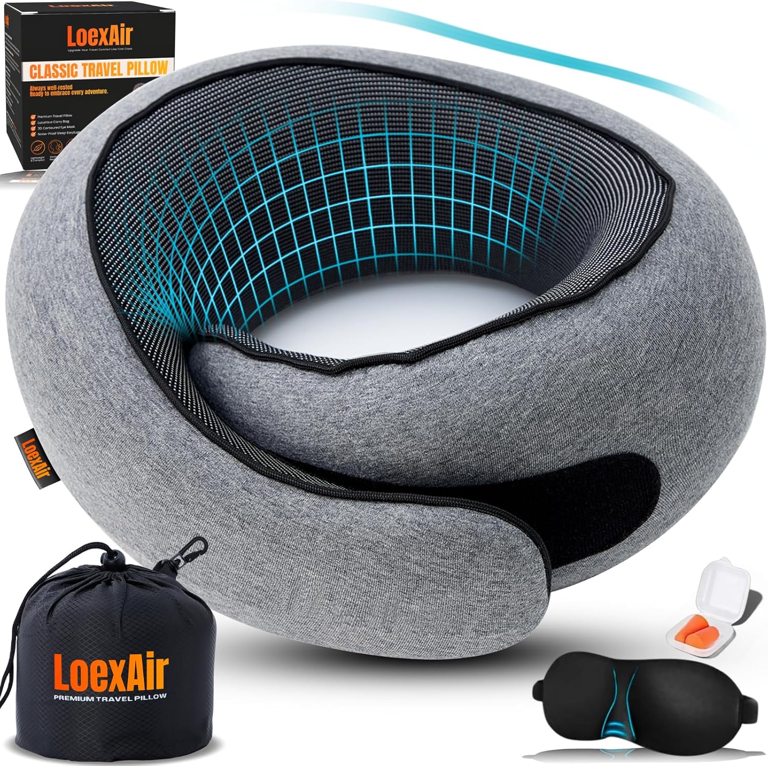 LOEXAIRTM Travel Pillow, Neck Pillow Travel for Airplane, Car - 100% Cotton Fabric & Memory Foam Plane Pillow, Lightweight & Easy-to-Carry…