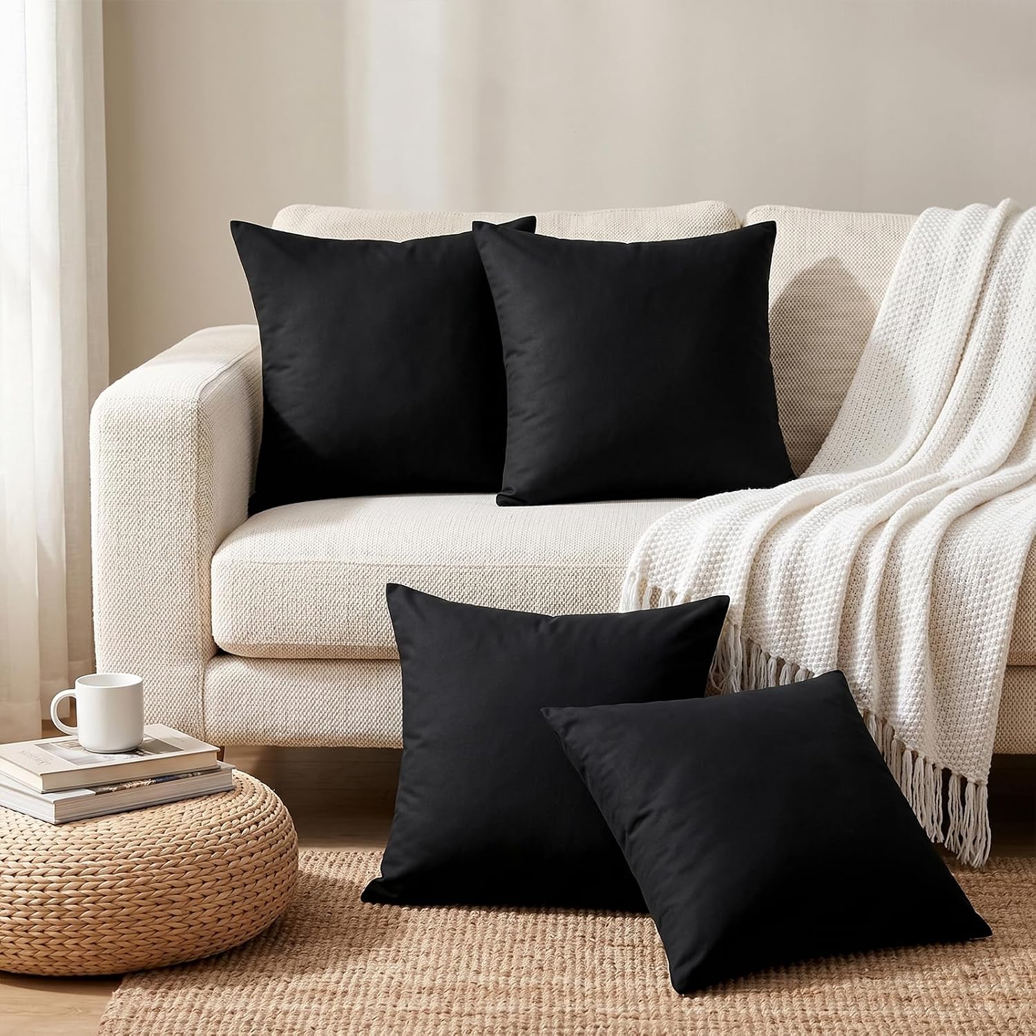 Thmyo 4-Pack 100% Cotton Comfortable Solid Decorative Throw Pillow Case Square Cushion Cover Pillowcase Sublimation Blank Pillow Covers Chr…