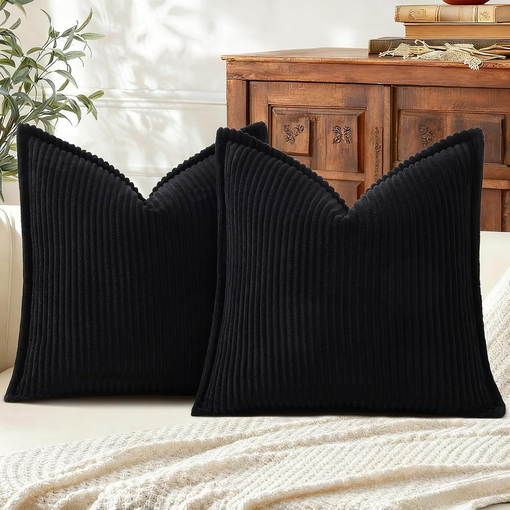 Mecatny Corduroy Summer Throw Pillow Covers 18x18 Set of 2, Neutral Decorative Soft Boho Couch Pillow Covers with Broadside for Sofa…
