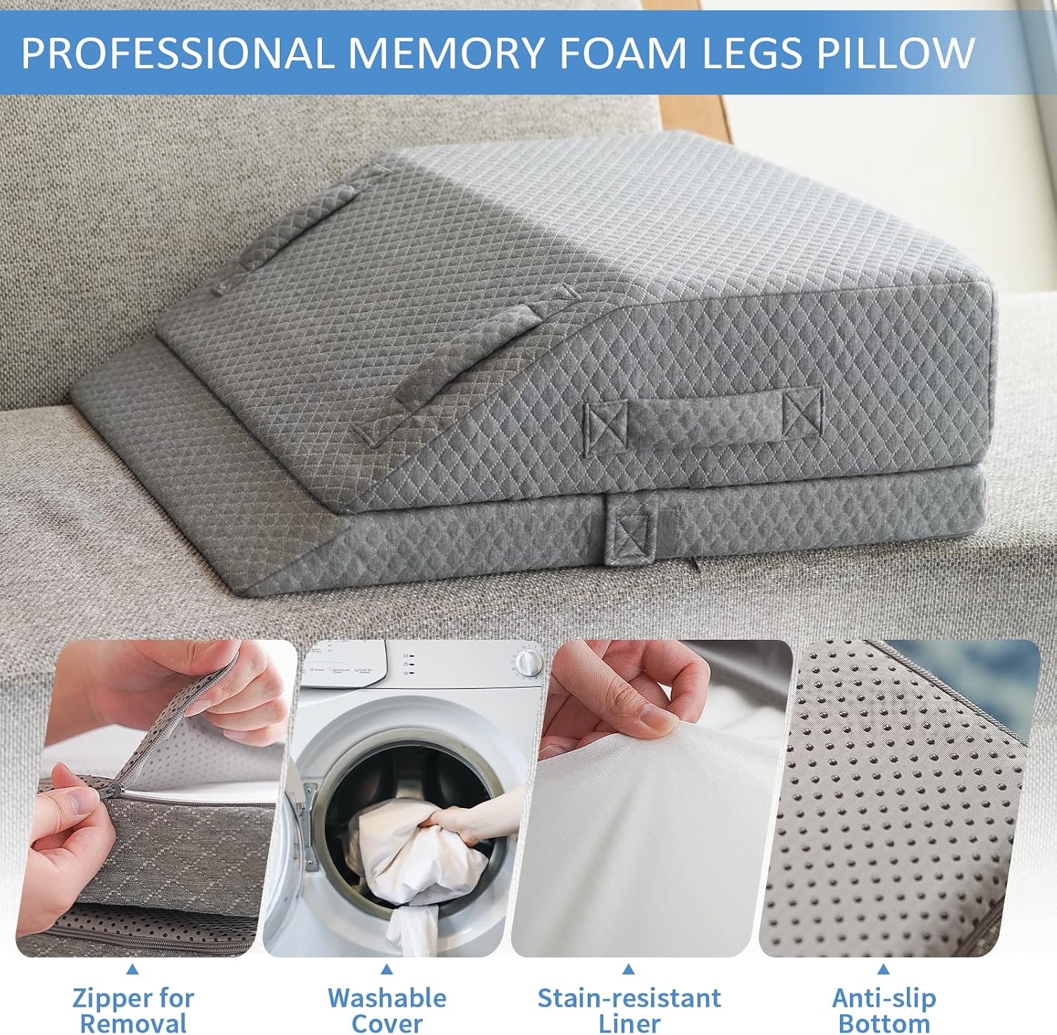 KingPavonini Adjustable Leg Elevation Pillows for Swelling, Cooling Gel Memory Foam Wedge Pillows for After Surgery, Sciatica Back Knee Hip…
