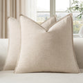 EMEMA Decorative Linen Throw Pillow Covers 26x26 Inch Natural Beige Boho Farmhouse Neutral Couch Throw Pillows for Bed Pack of 2 Accent…