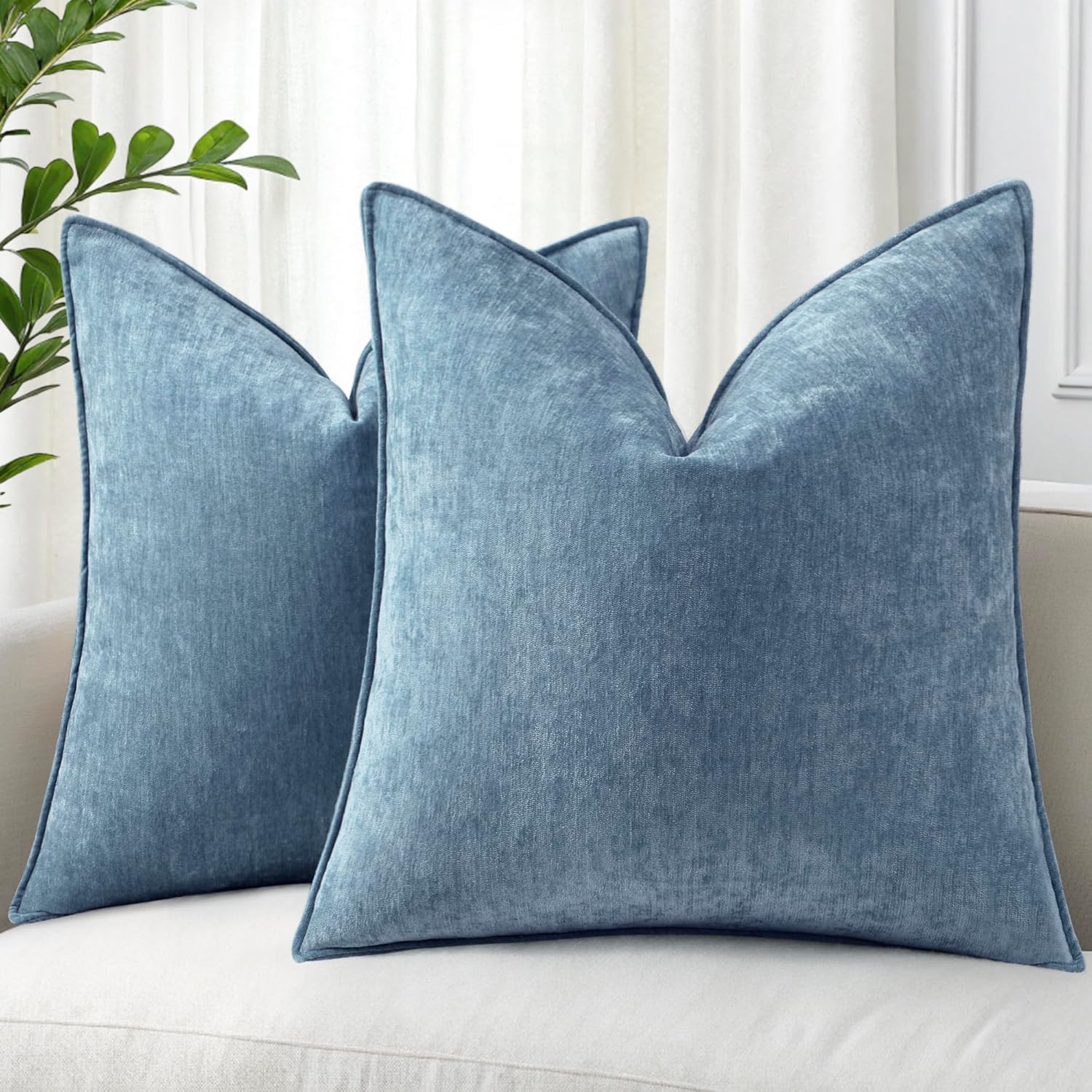 decorUhome Summer Couch Euro Sham Throw Pillow Covers 24x24 Set of 2, Decorative Soft Velvet Modern Cozy Chenille Pillow Cases with Elegant…