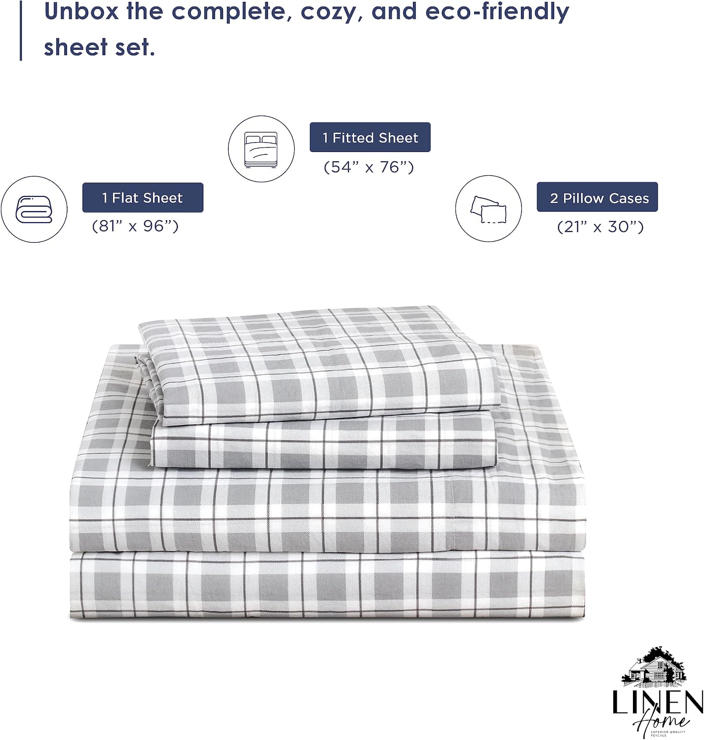 Linen Home Cotton Lyocell Blend Percale Sheet Set Full Size - 4 Piece Deep Pocket Bedding, Pre-Washed & Shrunk, Crisp Cooling Fabric…
