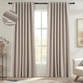Topfinel Light Blocking Rustic 96 Inch Long Linen Curtains 2 Panel Set, Modern Farmhouse Curtains for Living Room, Room Darkening Tab Top T…