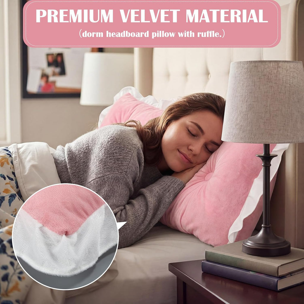 Leinuosen 39 in Ruffle Wedge Headboard Pillow for Dorm Twin XL College Bed Reading Bolster Dorm Velvet Triangular Bed Backrest Wedge…