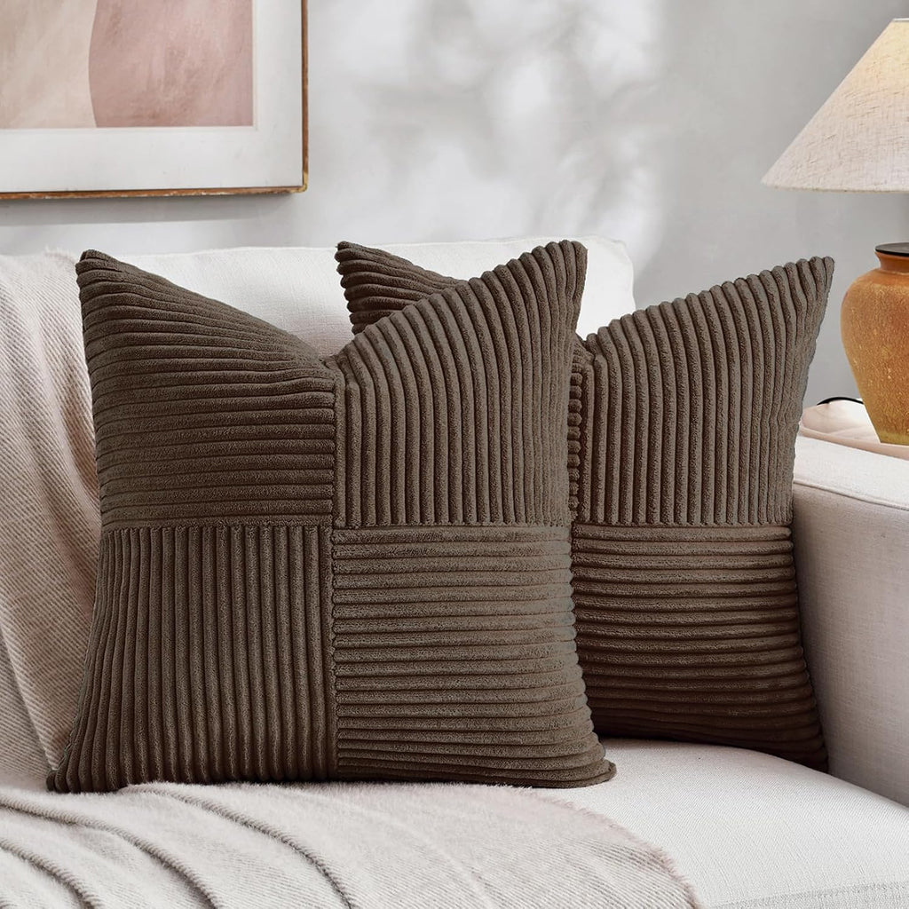 Fancy Homi 2 Packs Dark Brown Decorative Throw Pillow Covers 20x20 Inch for Living Room Couch Bed Sofa, Rustic Farmhouse Boho Home Decor…