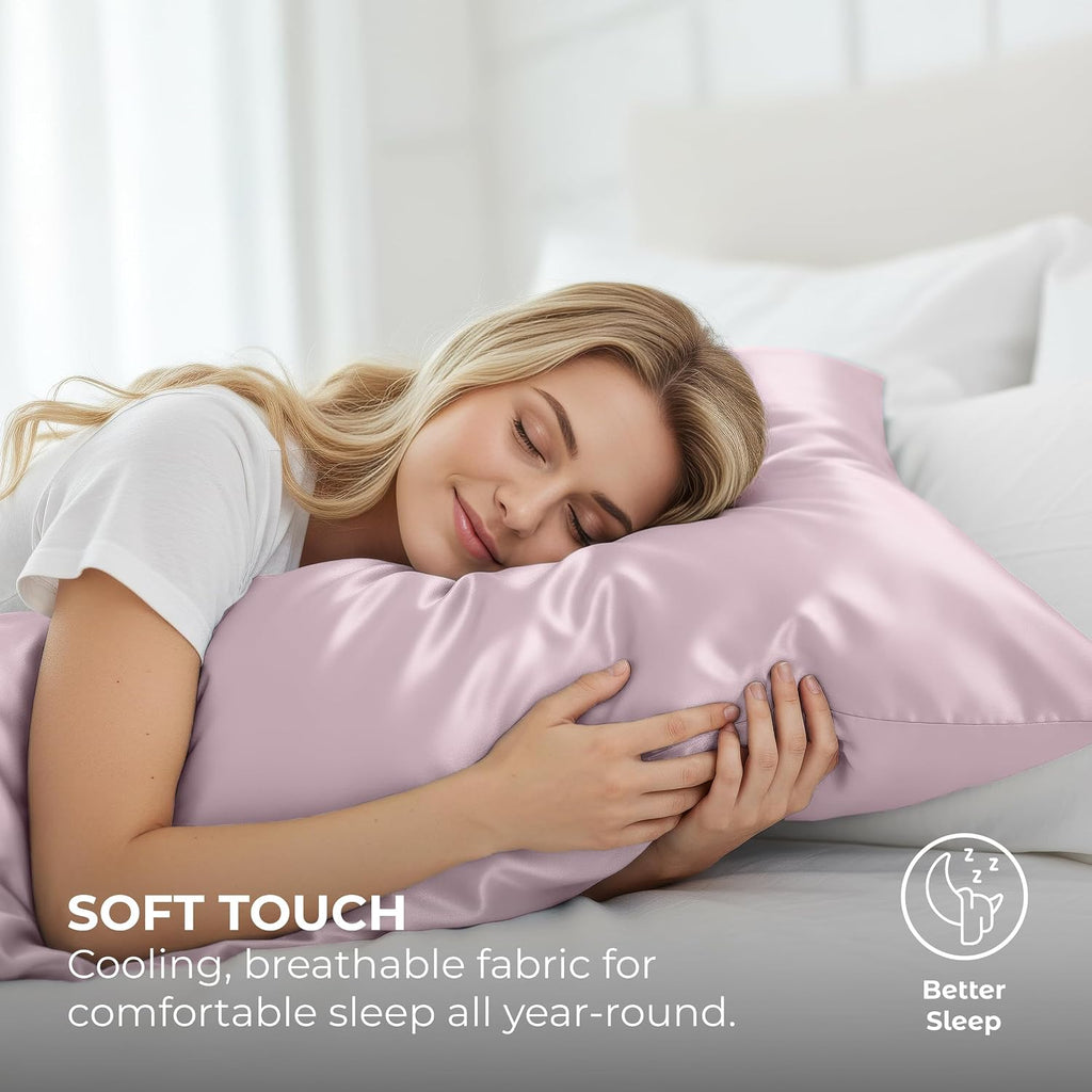 PureBedding Pure Bedding Satin Pillowcase 2 Pack - Queen Size (20"x30", Champagne Pink) - Silky Pillow Cases for Hair and Skin - Satin Pill…