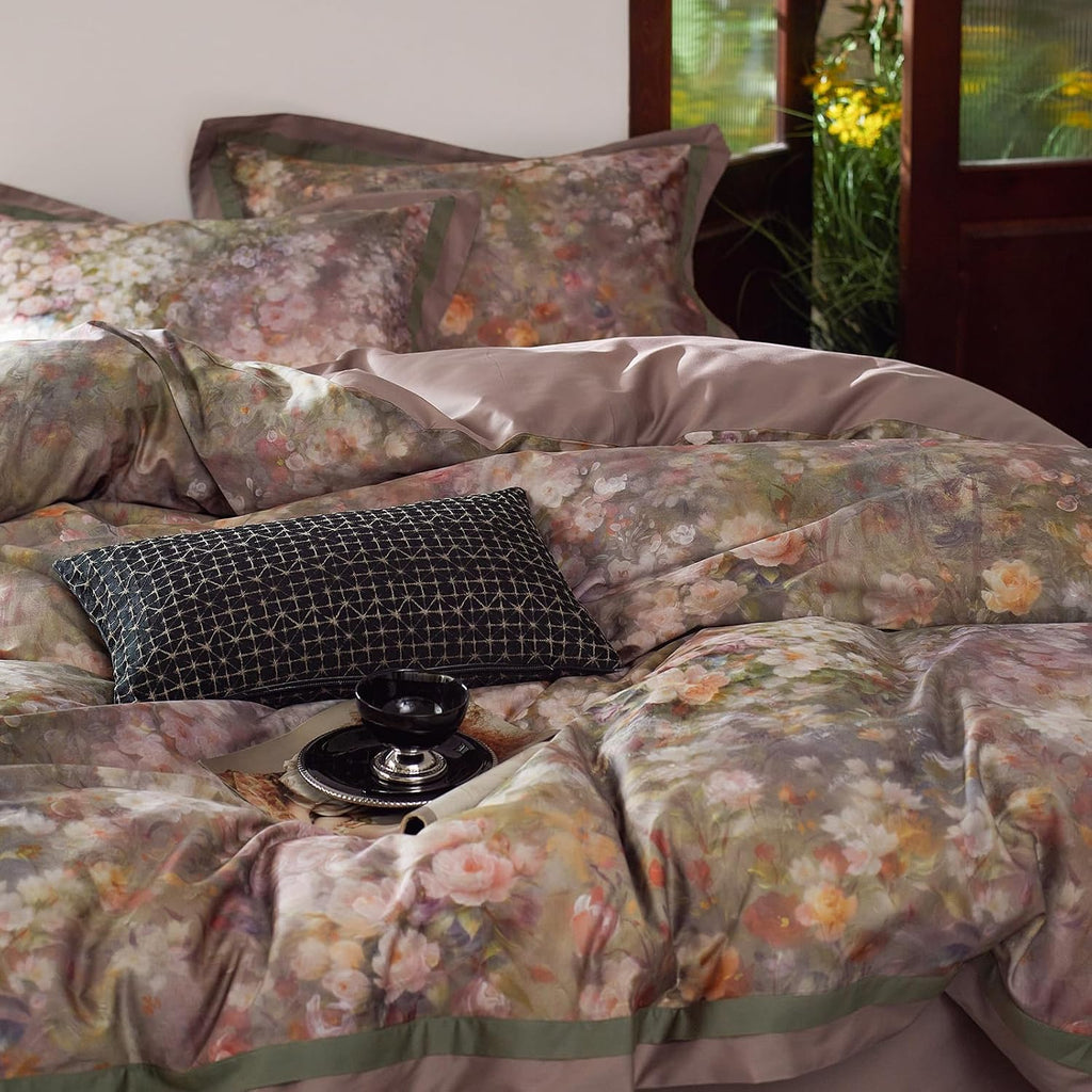 mixinni Vintage Floral Duvet Cover Set - Queen Size, 100% Long Staple Cotton Percale, Reversible Garden Style Bedding Set with Zipper Closu…
