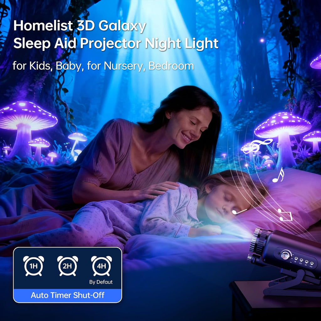 Homelist 3D Galaxy Projector Light for Kids & Adults with White Noise & Bluetooth Speaker, 60 Scenes Star Projector Night Light f…