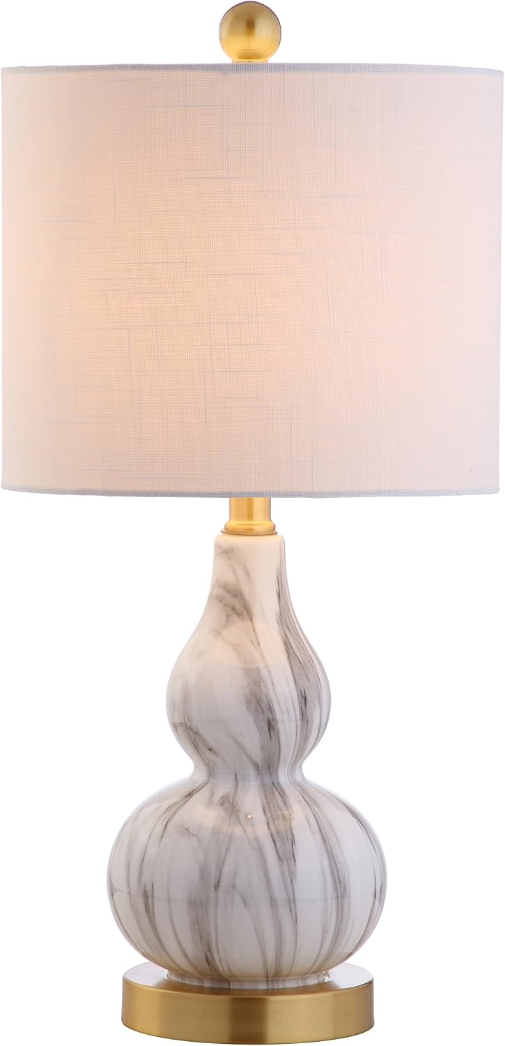 JONATHAN Y 20.5" Black/White Glass Table Lamp, Modern Gourd Bedside Nightstand Lamp for Bedroom, Living Room, White Linen Shade, LED Bulb…