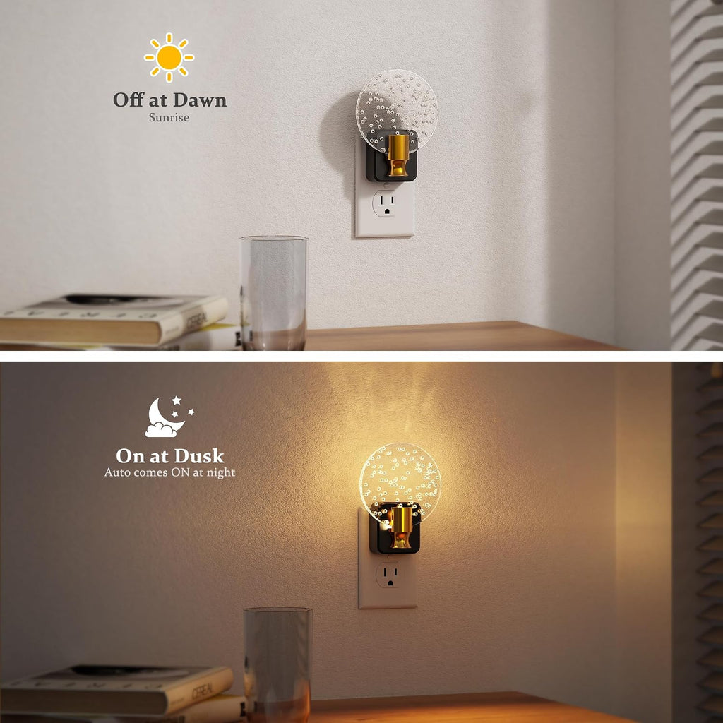 JandCase Night Light, Dimmable Night Lights Plug into Wall 2 Pack, Bubble Nightlight with Auto On/Off Light Sensor, 0-100LM LED Round…