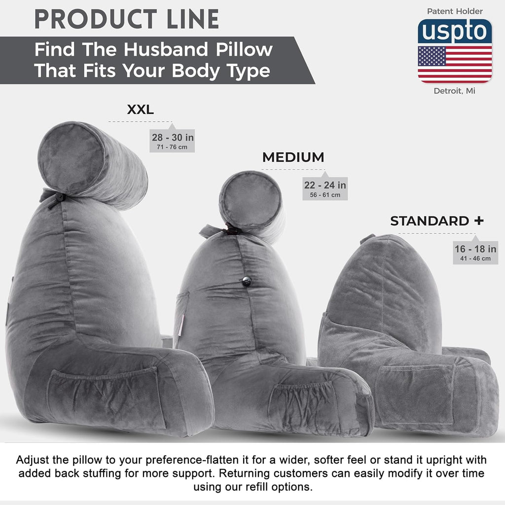 Husband Pillow XXL The Original for Adults - 30" Tall Backrest for Sitting Up in Bed - Firm Support Reading & Bed Rest Pillows for…