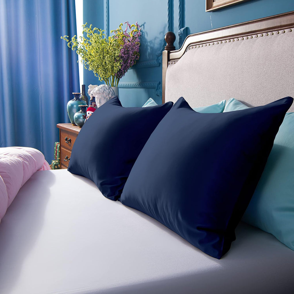 Ntbay Zippered Satin Pillow Cases for Hair and Skin, Luxury King Hidden Zipper Pillowcases Set of 2, 20x36 Inches, Navy Blue 36 Inches Blue