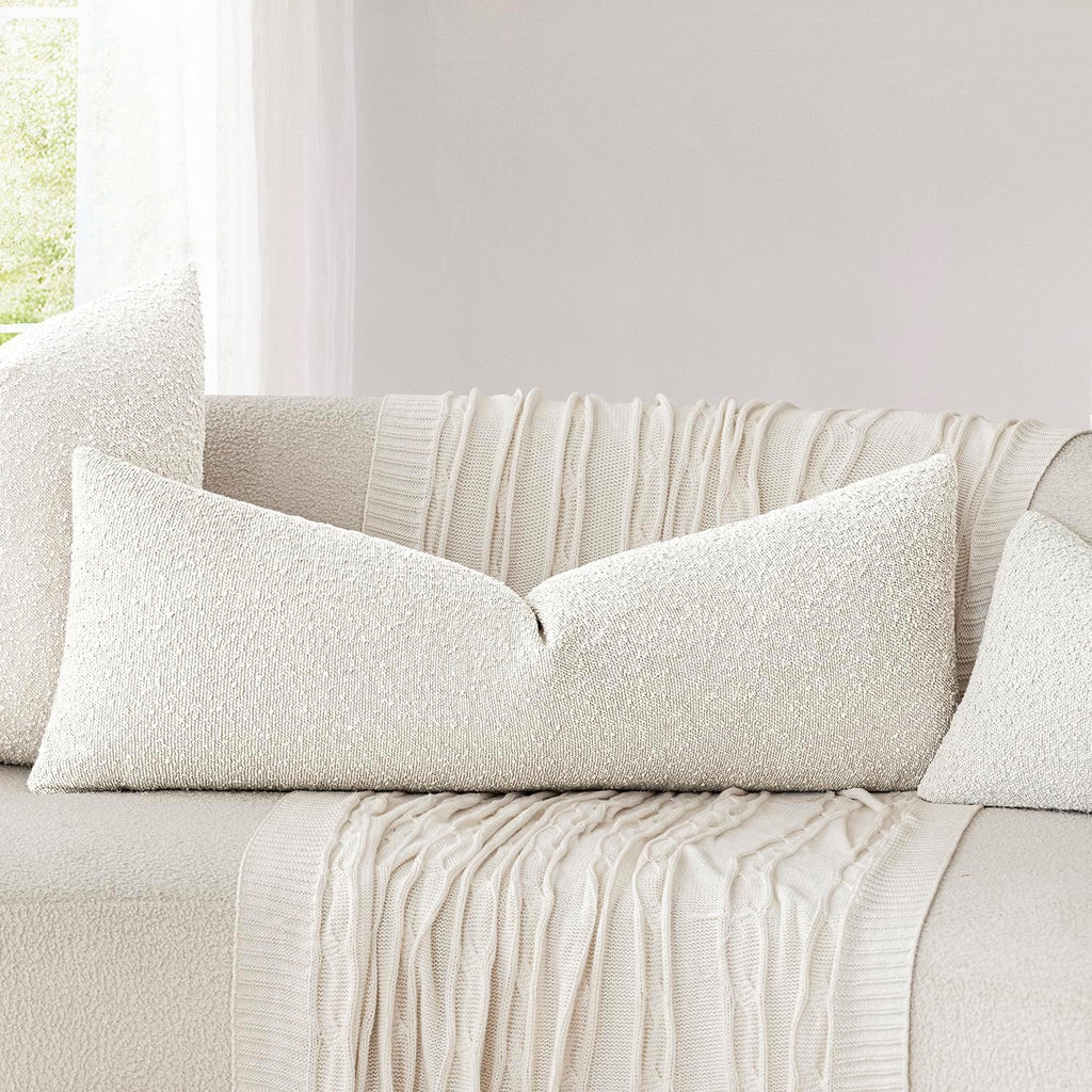 Foindtower Decorative Textured Boucle Throw Pillow Covers Accent Solid Pillow Cases Neutral Long Body Lumbar Couch Cushion Case for Chair…