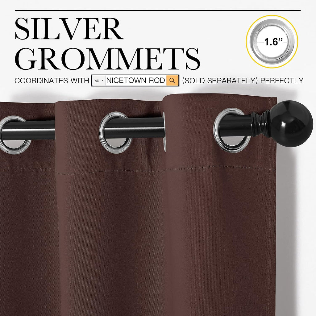 NICETOWN Nursery Essential Thermal Insulated Solid Grommet Top Blackout Curtains, Home Decoration Privacy Curtains for Bedroom (Chocolate…