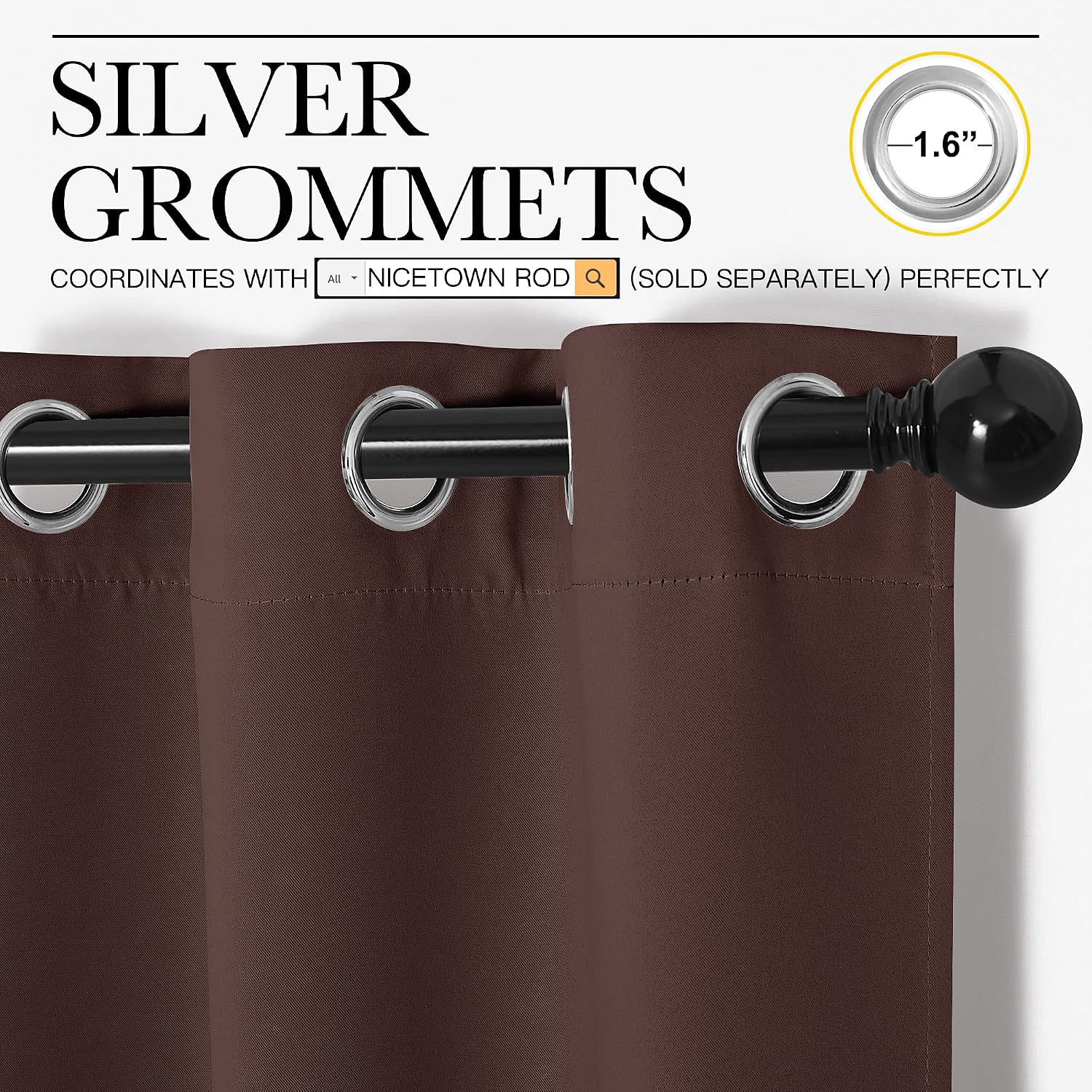 NICETOWN Nursery Essential Thermal Insulated Solid Grommet Top Blackout Curtains, Home Decoration Privacy Curtains for Bedroom (Chocolate…