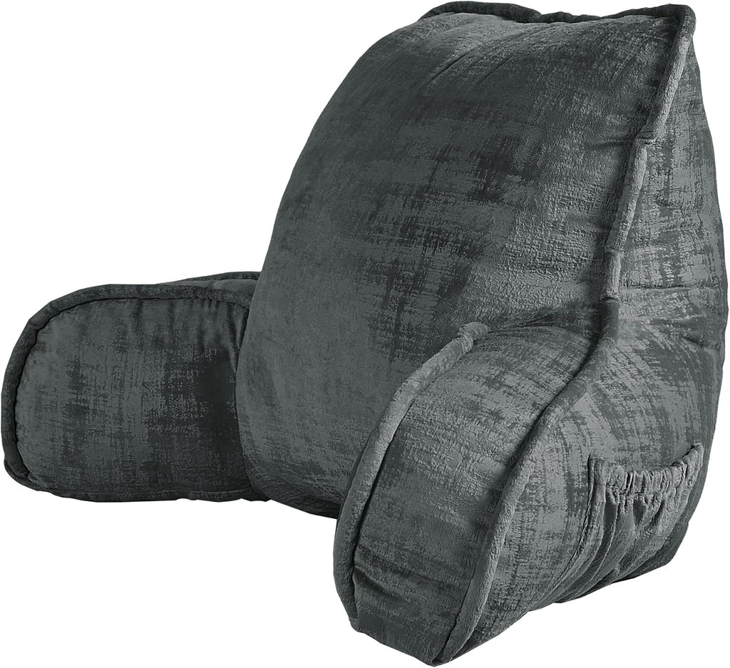 Bytide DIY Assembly Art Velvet Backrest Reading Bed Rest Pillow with Arms & Pockets, 18" H for Sitting in Bed Couch Sofa, Back Support Cush…