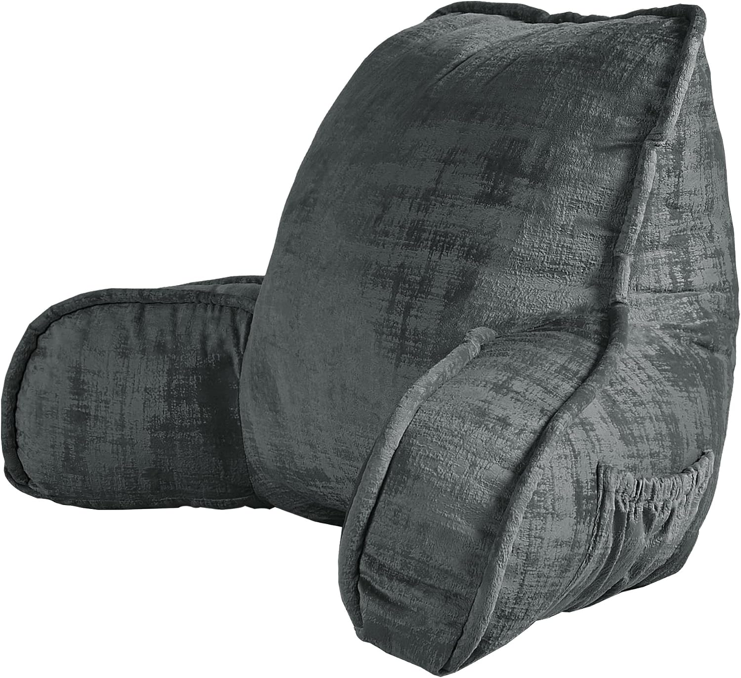 Bytide DIY Assembly Art Velvet Backrest Reading Bed Rest Pillow with Arms & Pockets, 18" H for Sitting in Bed Couch Sofa, Back Support Cush…