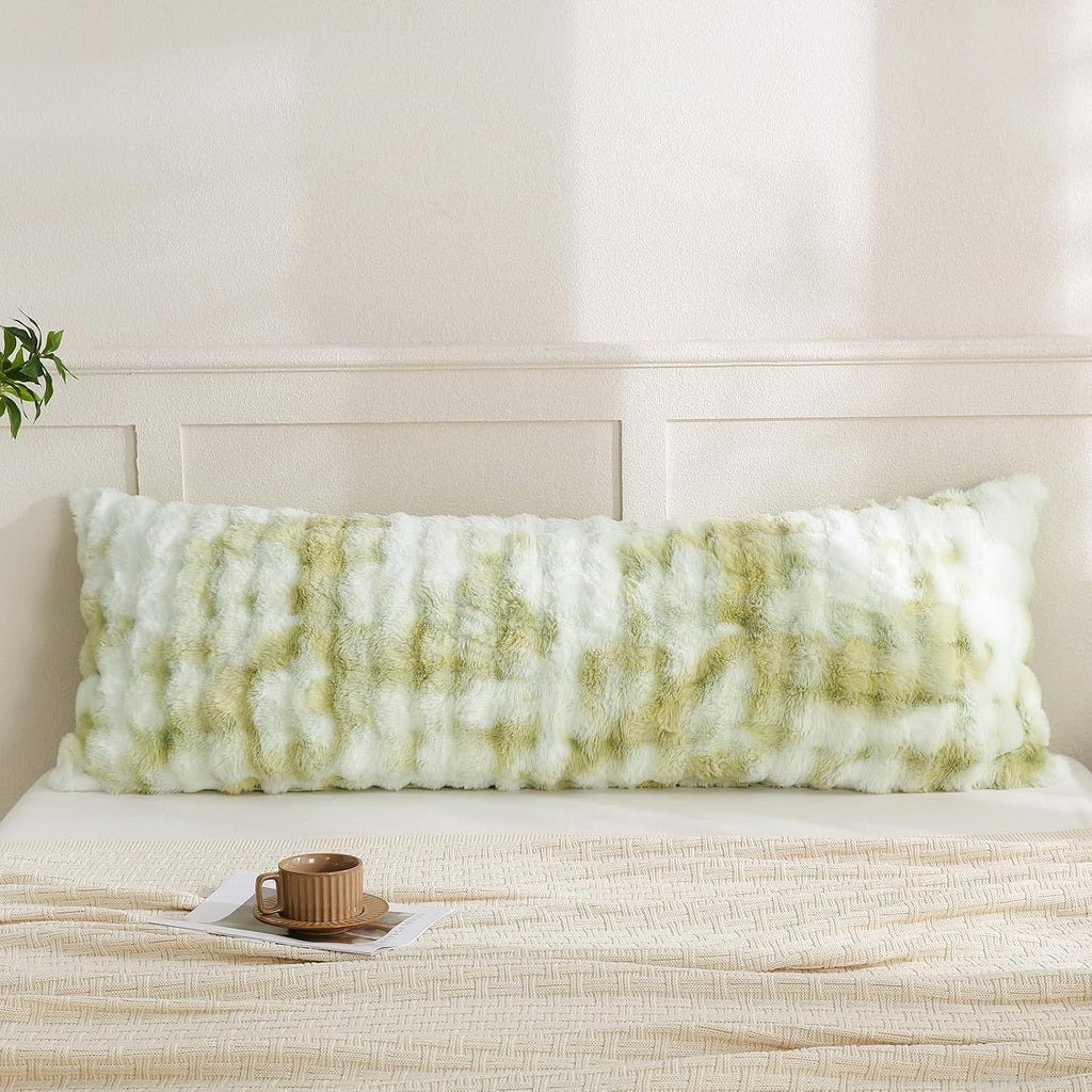 Chumerry Green Fluffy Body Pillow Cover Faux Fur Pillowcase Extra Soft Fuzzy Plush Long Pillow Cover Gradient Green Shaggy Body Pillow Case…