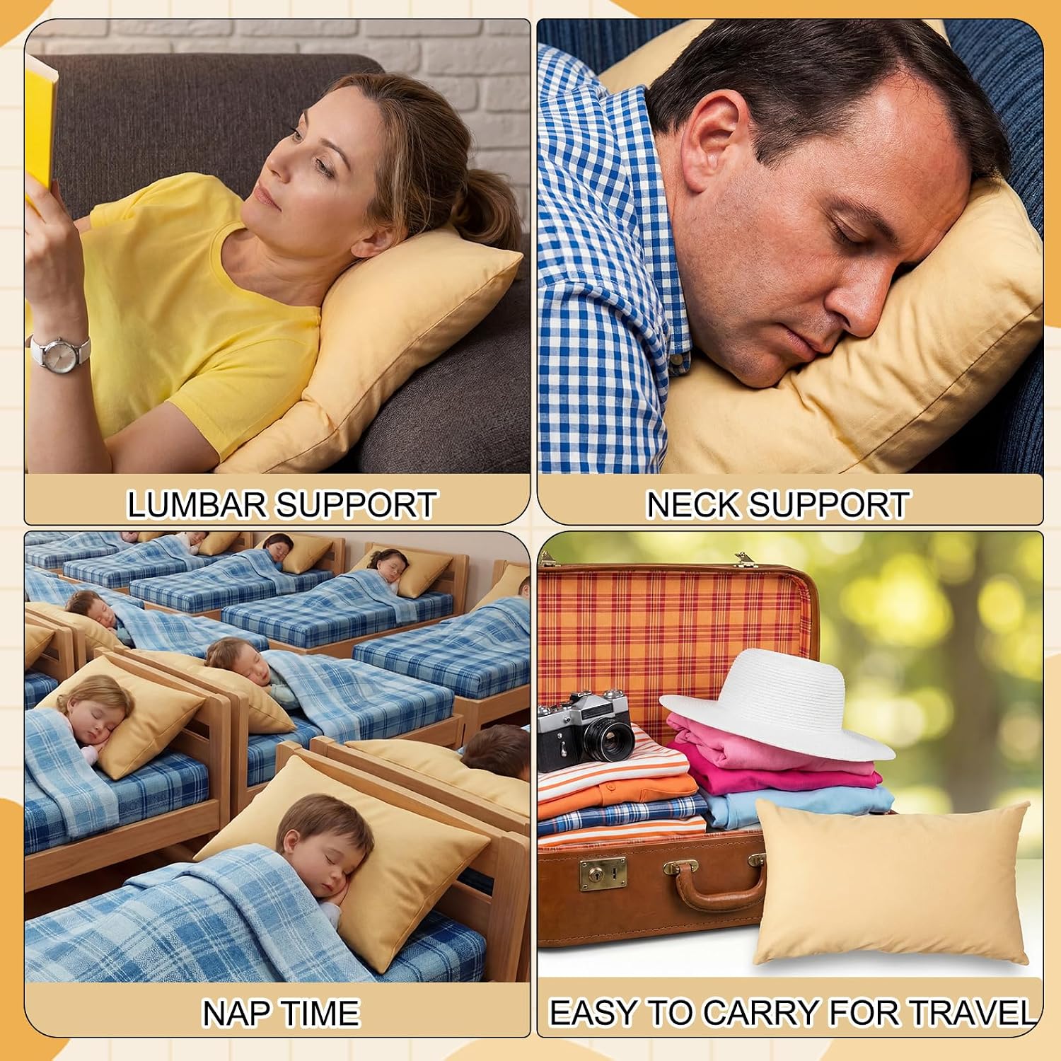 Kigley 6 Pack Mini Pillows Bulk Small Pillows 14"x9" Soft Travel Nap Pillow for Daycare Nap Time Pet Neck Lumbar (Gold) 6 Pack 9 inches Gold