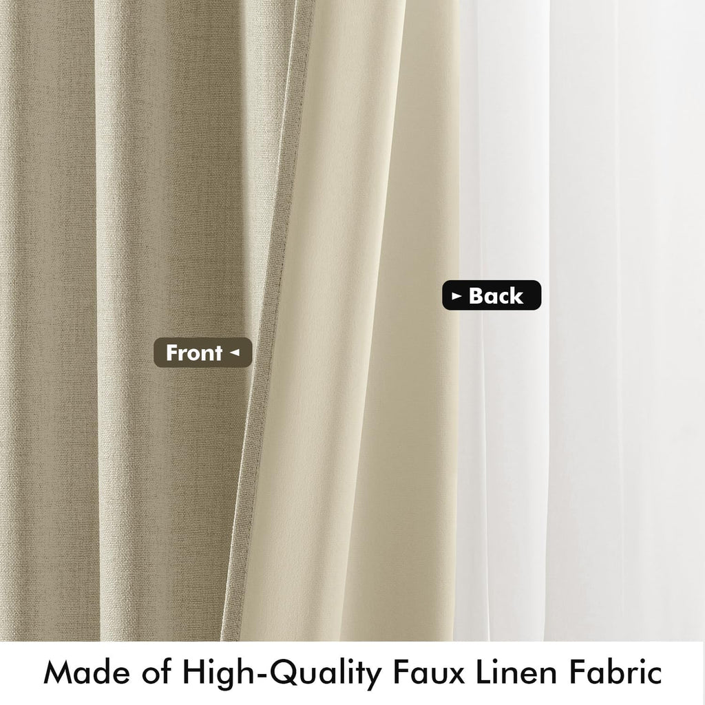Miulee 100% Blackout Linen Curtains for Bedroom, Cobblestone Solid Luxury Decor Thermal Insulation Room Darkening Drapes for Living Room Nu…