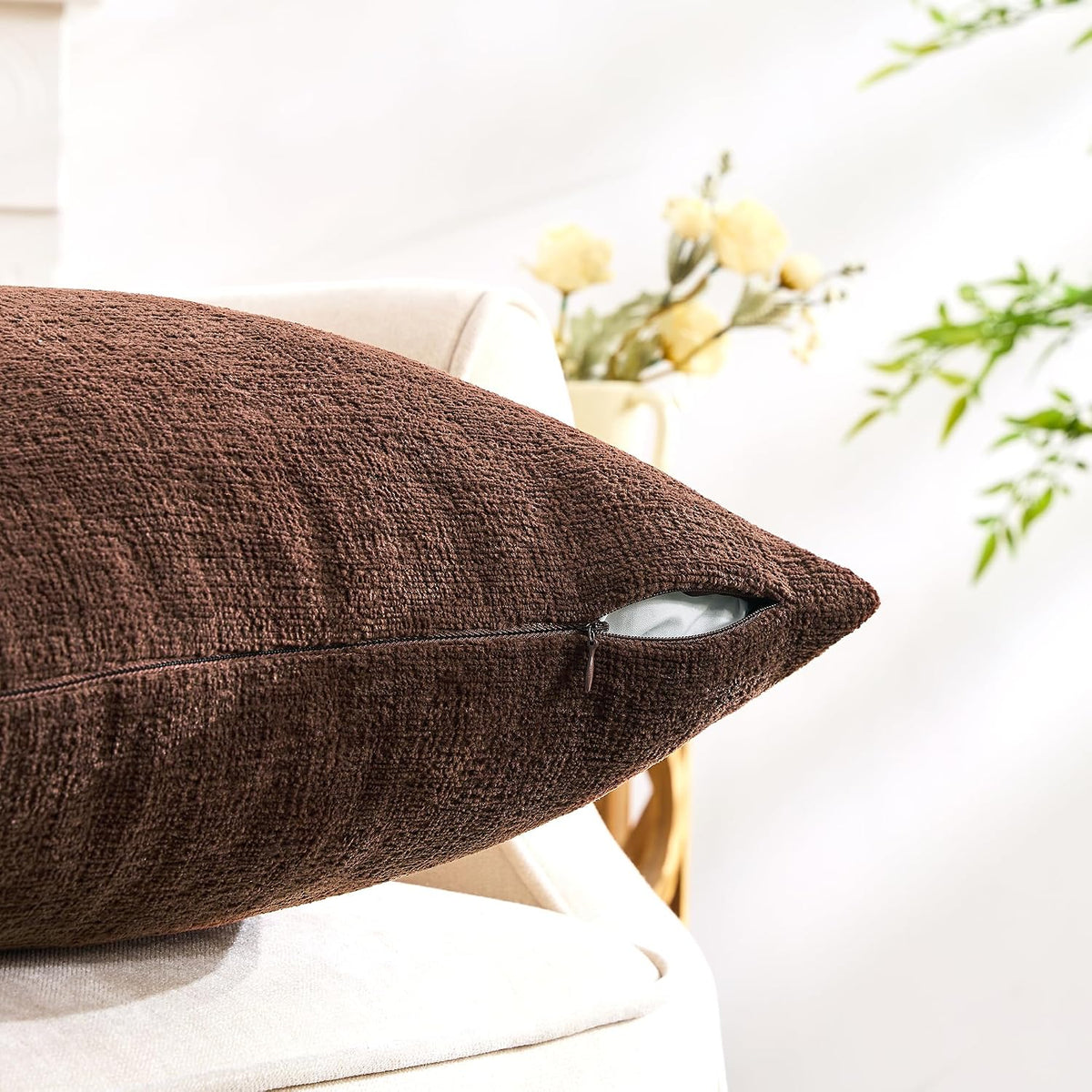 Gawamay Set of 2 Soft Textured Chenille Throw Pillow Covers 22x22 Inch (55x55 CM), Decorative Pillowcases Cushion Covers for Farmhouse Home…