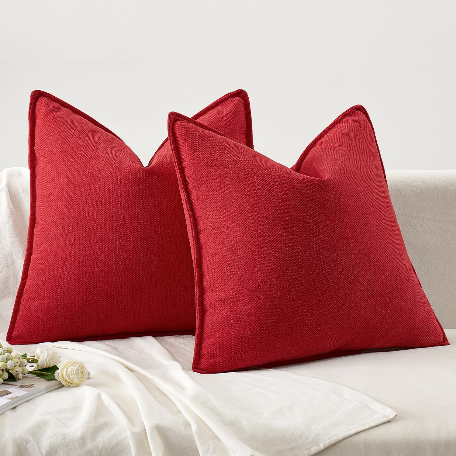 MIULEE Pack of 2 Red Decorative Pillow Covers 18x18 Inch Soft Chenille Luxurious Couch Throw Pillows Farmhouse Cushion Covers with…