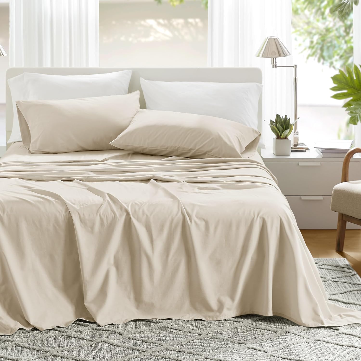 ComfortSpaces Comfort Spaces 100% Cotton Sheets Twin, Breathable & Ultra Soft Cotton Sheets, Naturally Cool Cotton Bed Sheets with 12" Elas…