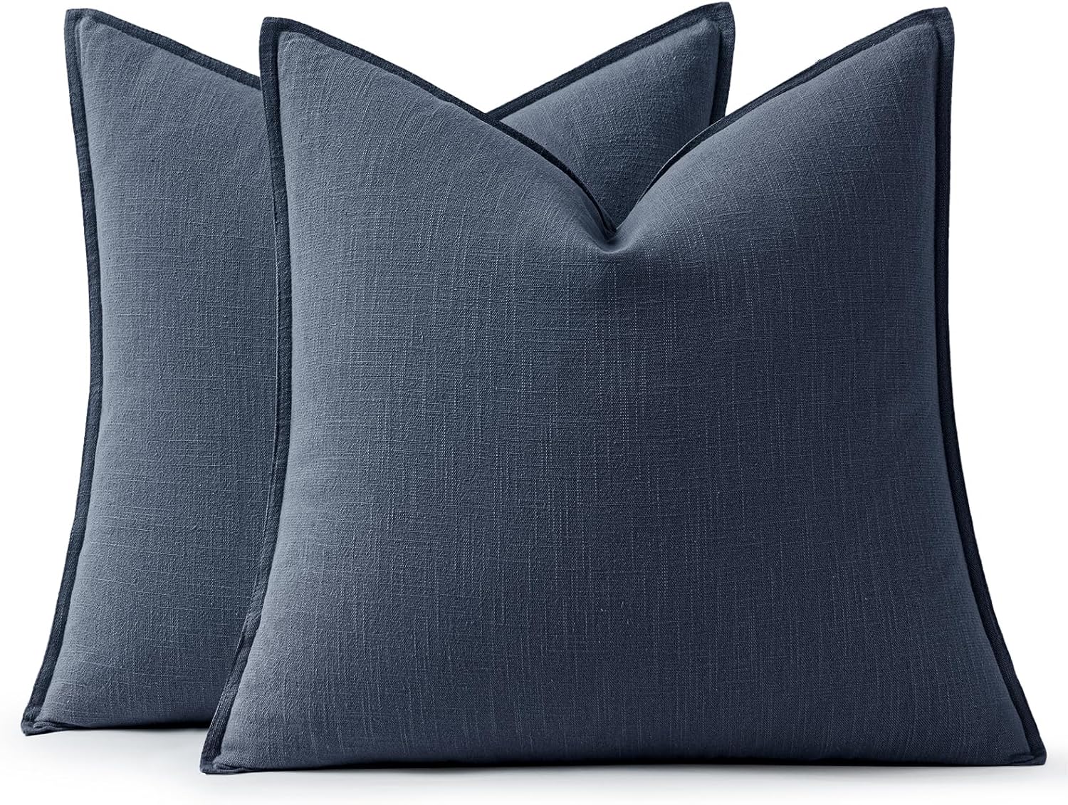 Anroduo Pack of 2 Decorative Linen Pillow Covers Indigo Blue Neutral Farmhouse Boho Soild Cushion Case Soft Accent Pillowcase for Couch Sof…