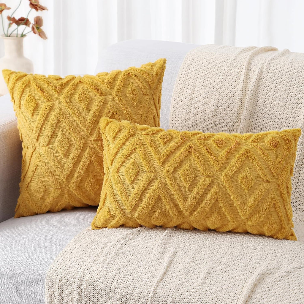 decorUhome Summer Couch Throw Pillow Covers 20x20 Set of 2, Decorative Soft Plush Faux Fur Wool Accent Pillow Covers for Modern Farmhouse B…