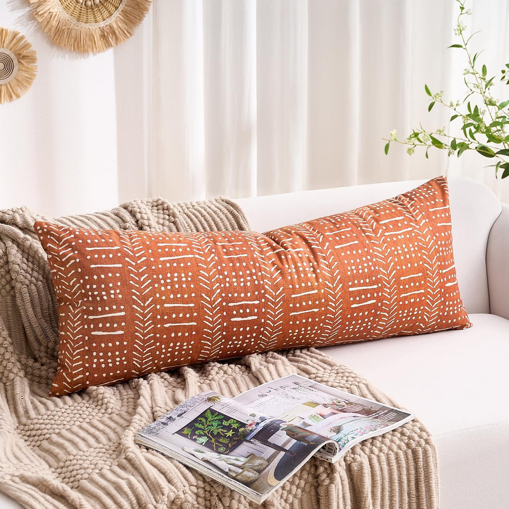 BONSTRAP Boho Decorative Lumbar Throw Pillow Covers Vintage Farmhouse Cushion Covers 14X36 Red Rectangular Bolster Long Rustic Pillo…