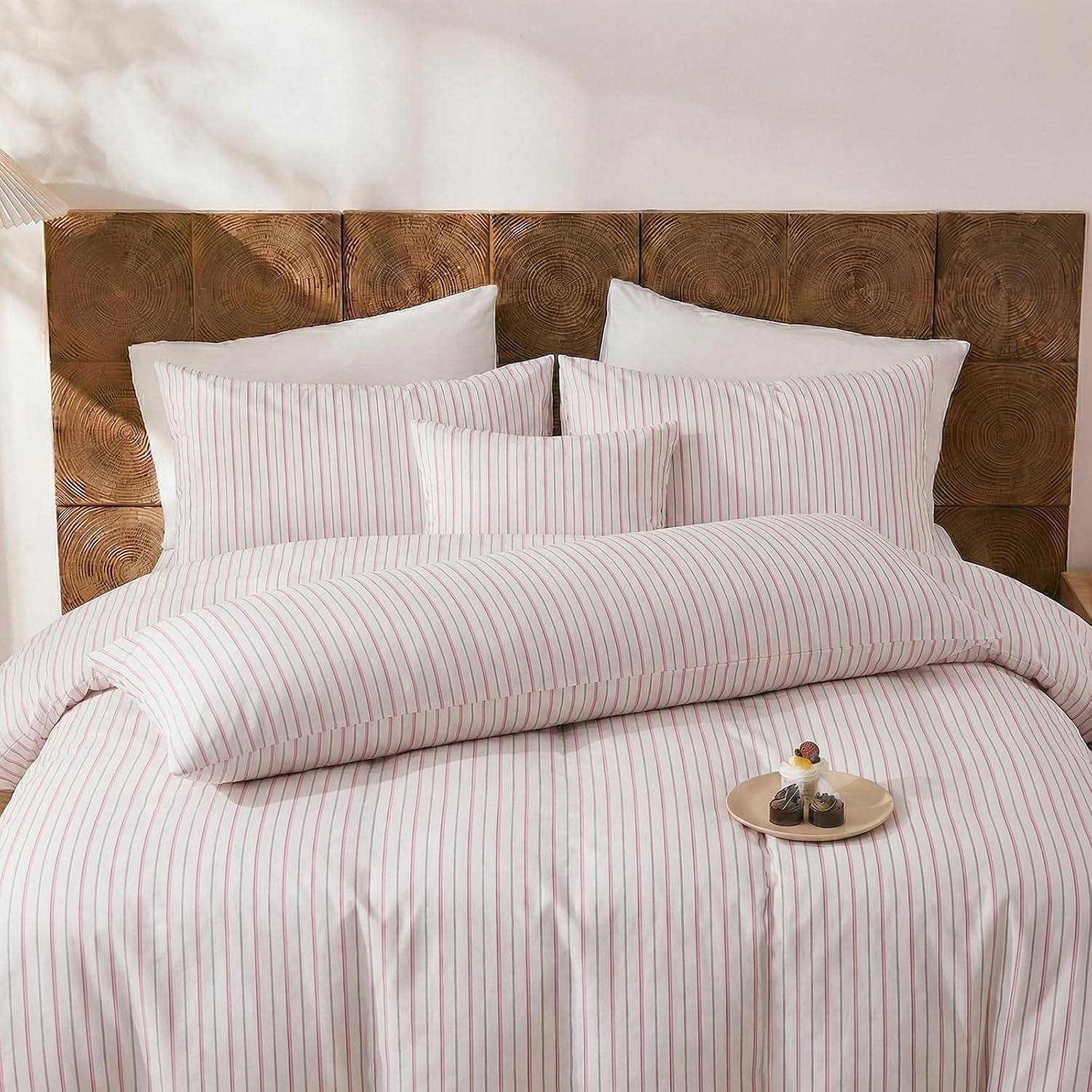 Merryword Standard Size Pillowcases, 100% Cotton Pillow Cases, White & Pink Striped Pillowcases, Soft Breathable Ticker Stripe Pillow Cover…