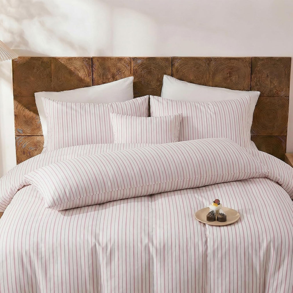 Merryword Queen Size Pillowcases, 100% Cotton Pillow Cases, White & Pink Striped Pillowcases, Luxury Linen Like Pillowcase, Soft Breathable…
